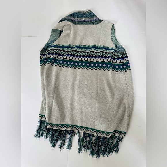 Cato Sleeveless Long Open Cardigan Sweater Fringe Blue Green White Womens 26/28W - Picture 6 of 6